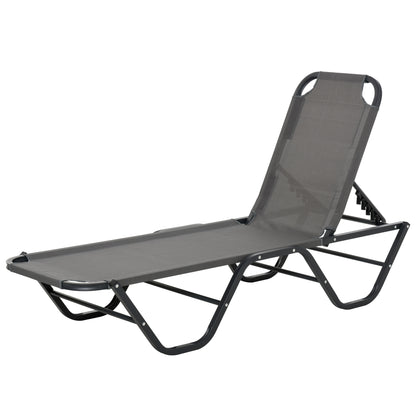Sun Lounger Beach Lounger 5-Position Alu Garden Lounger Relax Lounger Texteline Gray+Black 163 x 58.5 x 91 cm