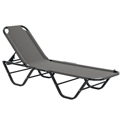 Sun Lounger Beach Lounger 5-Position Alu Garden Lounger Relax Lounger Texteline Gray+Black 163 x 58.5 x 91 cm
