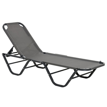 Sun Lounger Beach Lounger 5-Position Alu Garden Lounger Relax Lounger Texteline Gray+Black 163 x 58.5 x 91 cm