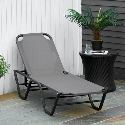 Sun Lounger Beach Lounger 5-Position Alu Garden Lounger Relax Lounger Texteline Gray+Black 163 x 58.5 x 91 cm