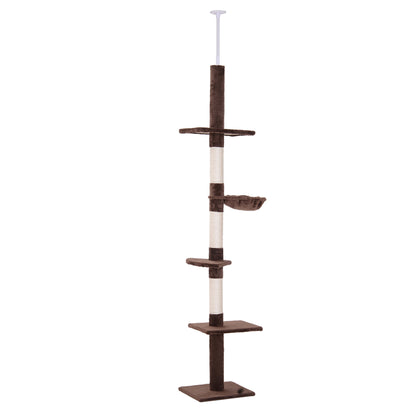 Ceiling-High Adjustable Scratching Post, Sturdy Cat Tree with Sisal Pillars, Cat Climbing Tree, Brown, 40 x 34 x 230-260 cm