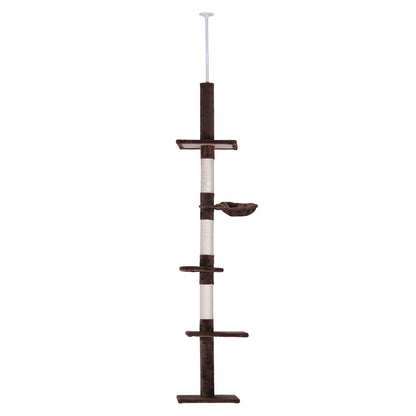 Ceiling-High Adjustable Scratching Post, Sturdy Cat Tree with Sisal Pillars, Cat Climbing Tree, Brown, 40 x 34 x 230-260 cm