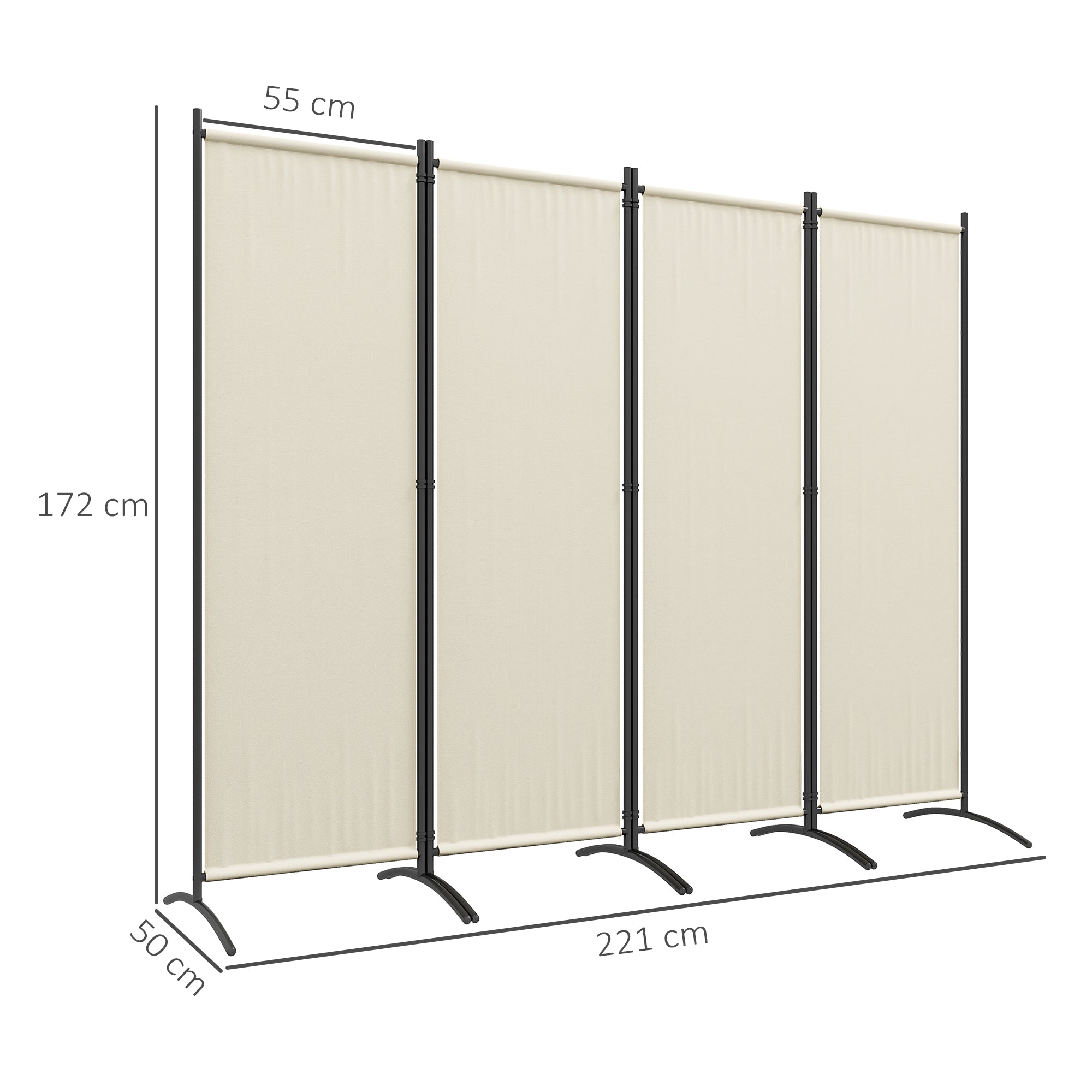 4-Panel Garden Divider, Foldable Indoor and Outdoor Separator, 221x50x172cm, Cream