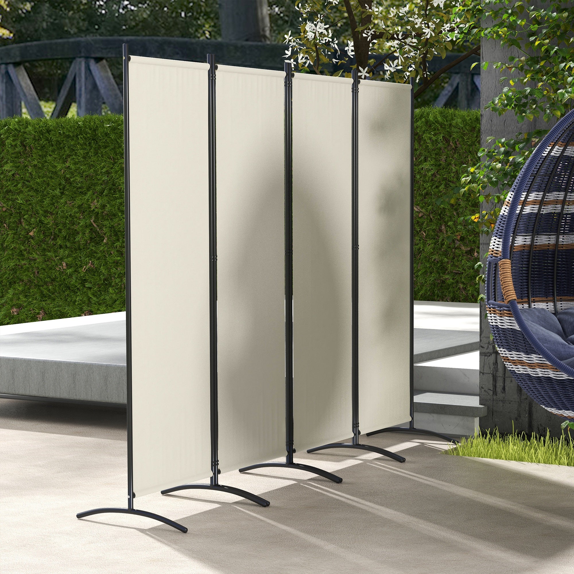 4-Panel Garden Divider, Foldable Indoor and Outdoor Separator, 221x50x172cm, Cream