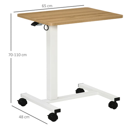 Height Adjustable C-shaped Standing Desk Space-Saving Laptop Table Standing Desk Side Table with Wheels for Study Living Room Natural+White Load Capacity 70 kg 65 x 48 x 70-110 cm
