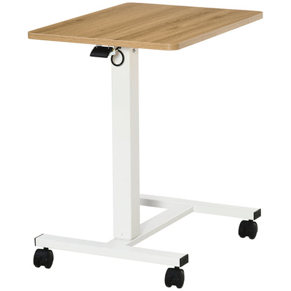 Height Adjustable C-shaped Standing Desk Space-Saving Laptop Table Standing Desk Side Table with Wheels for Study Living Room Natural+White Load Capacity 70 kg 65 x 48 x 70-110 cm