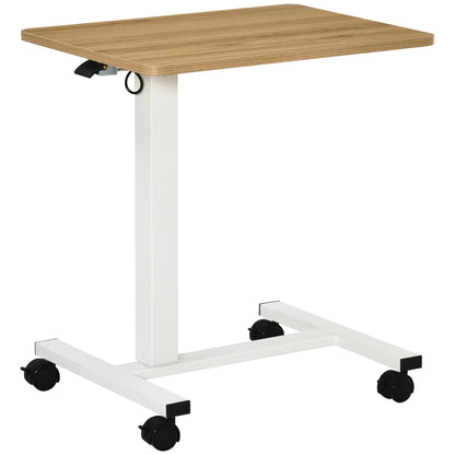 Height Adjustable C-shaped Standing Desk Space-Saving Laptop Table Standing Desk Side Table with Wheels for Study Living Room Natural+White Load Capacity 70 kg 65 x 48 x 70-110 cm