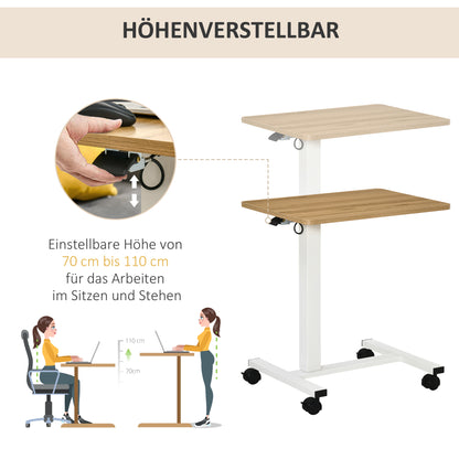 Height Adjustable C-shaped Standing Desk Space-Saving Laptop Table Standing Desk Side Table with Wheels for Study Living Room Natural+White Load Capacity 70 kg 65 x 48 x 70-110 cm