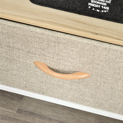 Low TV Stand on Legs TV Support for TVs up to 47 inches Industrial Style 2 Fabric Drawers Light Gray Natural Wood and White Metal