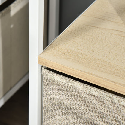 Low TV Stand on Legs TV Support for TVs up to 47 inches Industrial Style 2 Fabric Drawers Light Gray Natural Wood and White Metal