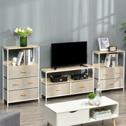 Low TV Stand on Legs TV Support for TVs up to 47 inches Industrial Style 2 Fabric Drawers Light Gray Natural Wood and White Metal