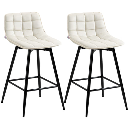 Set of 2 High Stools in Nordic Style with Backrest and Footrest, Stools with Velvet Effect Fabric and Metal Backrest, 45x47x84 cm, Cream