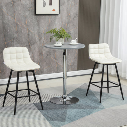 Set of 2 High Stools in Nordic Style with Backrest and Footrest, Stools with Velvet Effect Fabric and Metal Backrest, 45x47x84 cm, Cream