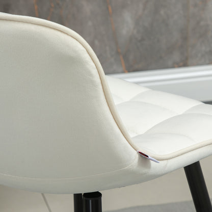 Set of 2 High Stools in Nordic Style with Backrest and Footrest, Stools with Velvet Effect Fabric and Metal Backrest, 45x47x84 cm, Cream