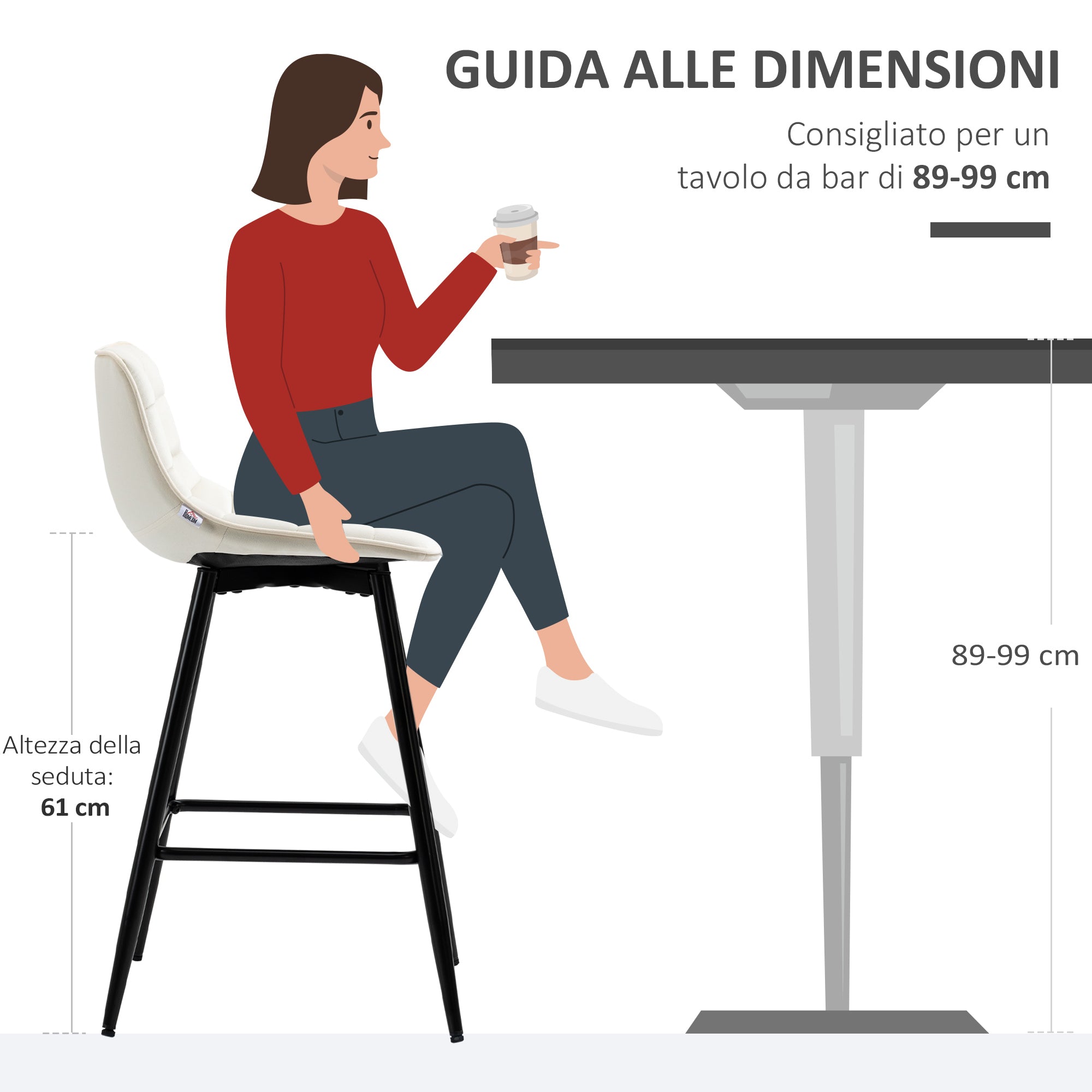 Set of 2 High Stools in Nordic Style with Backrest and Footrest, Stools with Velvet Effect Fabric and Metal Backrest, 45x47x84 cm, Cream