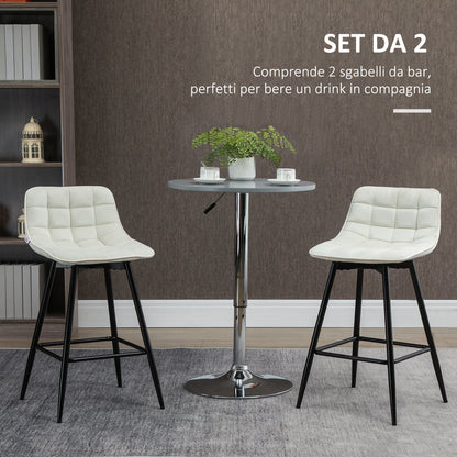 Set of 2 High Stools in Nordic Style with Backrest and Footrest, Stools with Velvet Effect Fabric and Metal Backrest, 45x47x84 cm, Cream