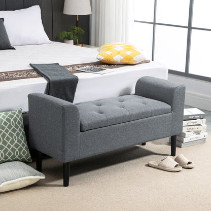 Storage Bench, Upholstered Bench with Linen Look, Wooden Legs, Bed Bench Loadable up to 130 kg, for Living Room Bedroom Hallway, 116 x 44 x 58 cm Light Gray
