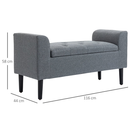 Storage Bench, Upholstered Bench with Linen Look, Wooden Legs, Bed Bench Loadable up to 130 kg, for Living Room Bedroom Hallway, 116 x 44 x 58 cm Light Gray