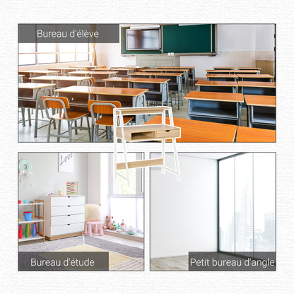 Secretary Desk Computer Desk Neo-Retro Style Drawer Niche Shelf White Metal Light Oak Grain