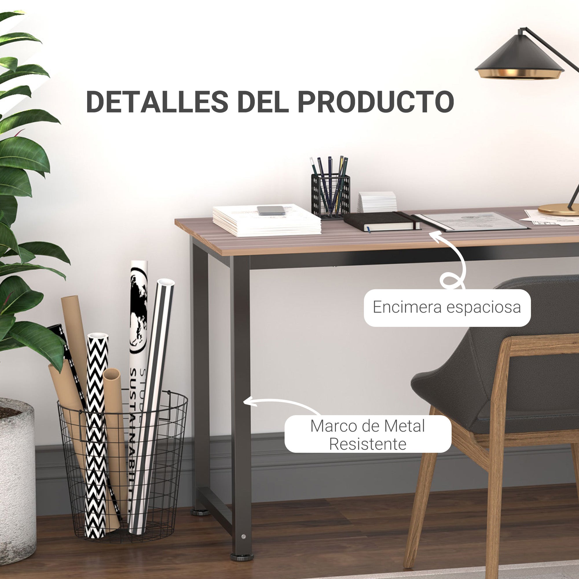 Modern Desk Study Table with Steel Frame and Adjustable Feet Computer Desk for Home Office 120x60x76 cm Black