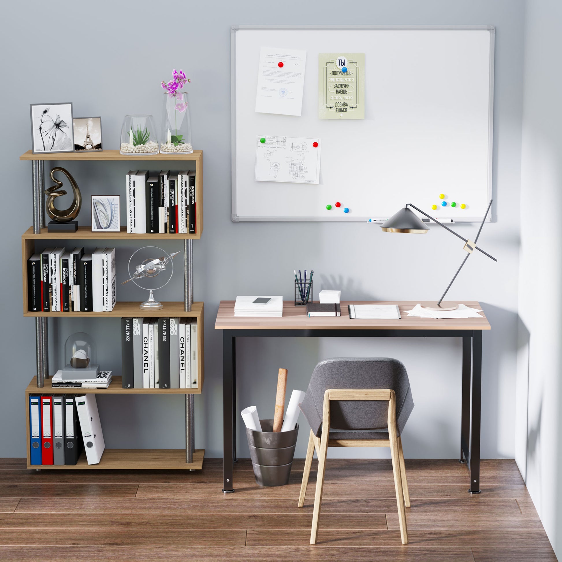 Modern Desk Study Table with Steel Frame and Adjustable Feet Computer Desk for Home Office 120x60x76 cm Black