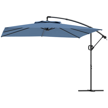 Square Offset Patio Umbrella 3 x 3m, Outdoor Garden Umbrella with Crank, Cross Base, Tilt and 360° Rotation, 180 g/m² Polyester Canopy, UV Protection UPF50+, Light Blue