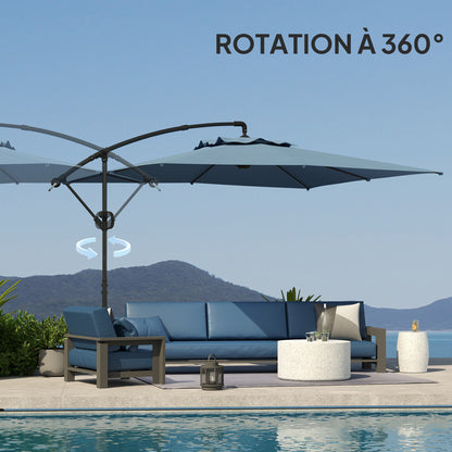 Square Offset Patio Umbrella 3 x 3m, Outdoor Garden Umbrella with Crank, Cross Base, Tilt and 360° Rotation, 180 g/m² Polyester Canopy, UV Protection UPF50+, Light Blue