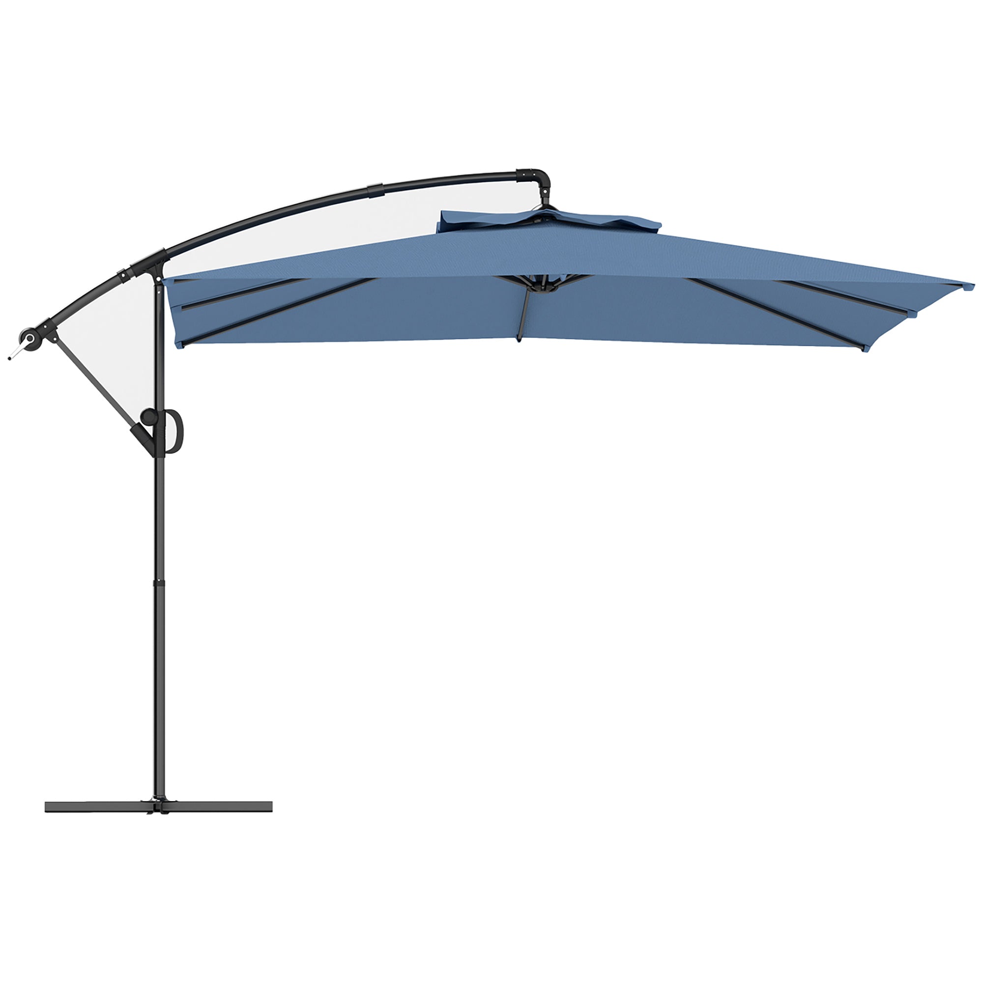 Square Offset Patio Umbrella 3 x 3m, Outdoor Garden Umbrella with Crank, Cross Base, Tilt and 360° Rotation, 180 g/m² Polyester Canopy, UV Protection UPF50+, Light Blue