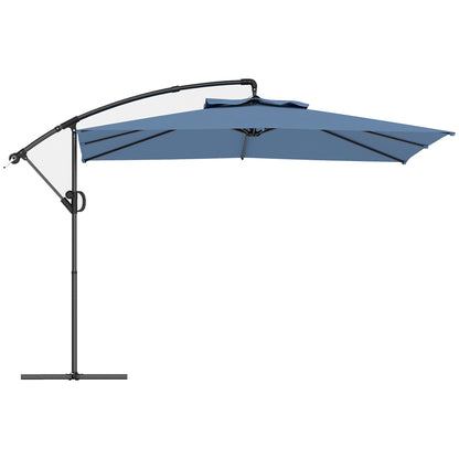 Square Offset Patio Umbrella 3 x 3m, Outdoor Garden Umbrella with Crank, Cross Base, Tilt and 360° Rotation, 180 g/m² Polyester Canopy, UV Protection UPF50+, Light Blue