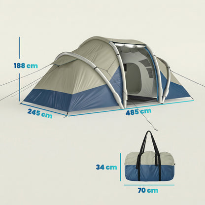 Inflatable 4-Person Tent — Fast Setup Outdoor Camping Tent with Air Pump, 2 Bedrooms, Mesh Windows, Fluorescent Pegs, Front Awning, Waterproof Oxford Fabric