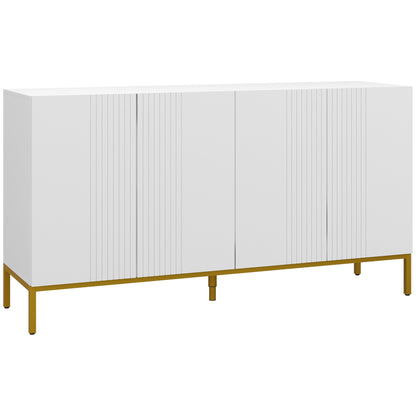 Contemporary Graphic Design Storage Buffet Cabinet with 2 Cupboards Adjustable Shelves White Wood Golden Metal