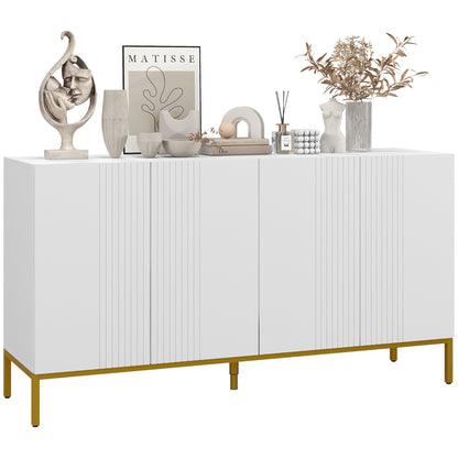 Contemporary Graphic Design Storage Buffet Cabinet with 2 Cupboards Adjustable Shelves White Wood Golden Metal