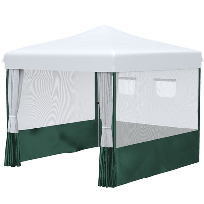 3x3m Foldable Garden Gazebo with Side Walls Adjustable Height Anti-UV Waterproof 2 Windows and Carrying Bag Outdoor Party Canopy White and Green