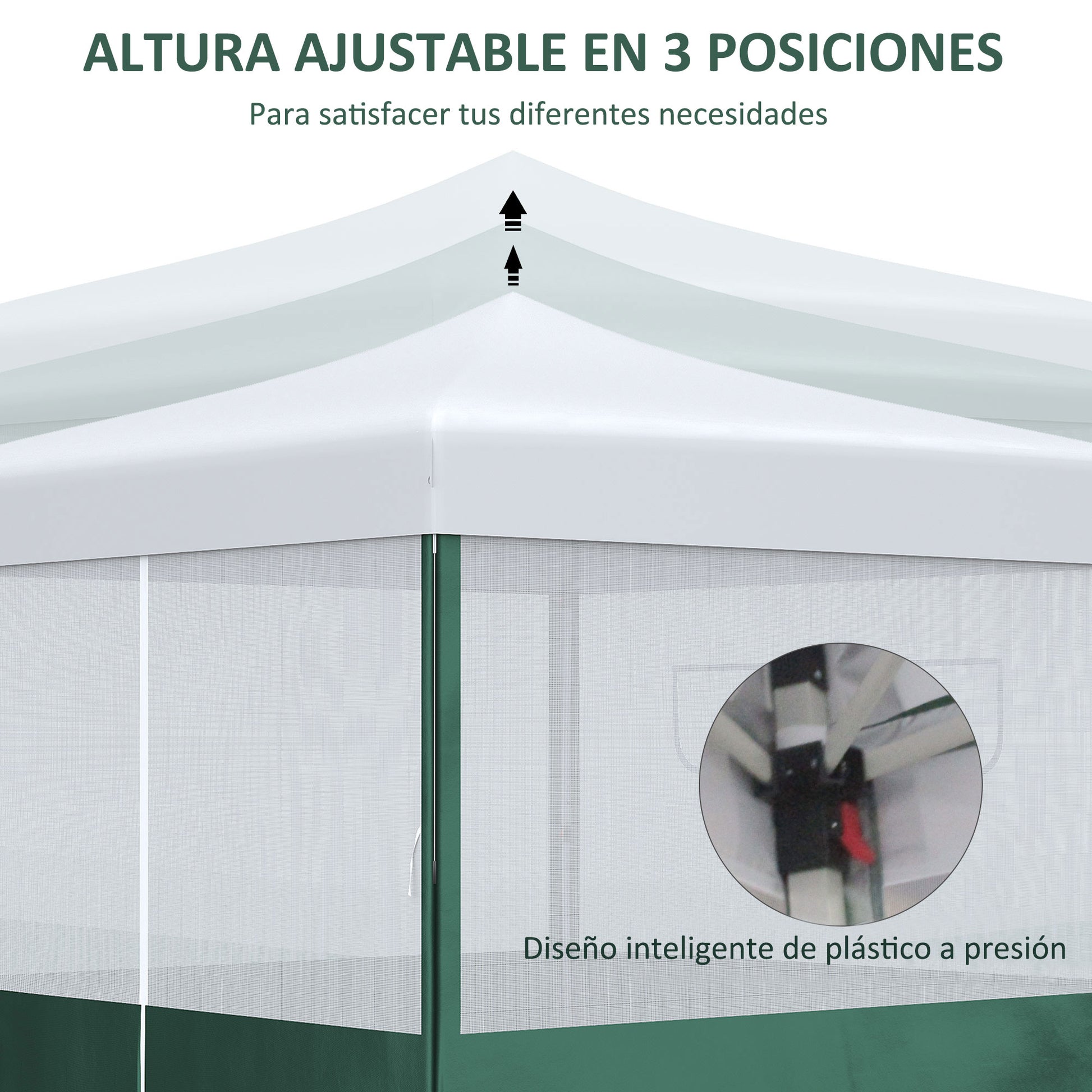 3x3m Foldable Garden Gazebo with Side Walls Adjustable Height Anti-UV Waterproof 2 Windows and Carrying Bag Outdoor Party Canopy White and Green