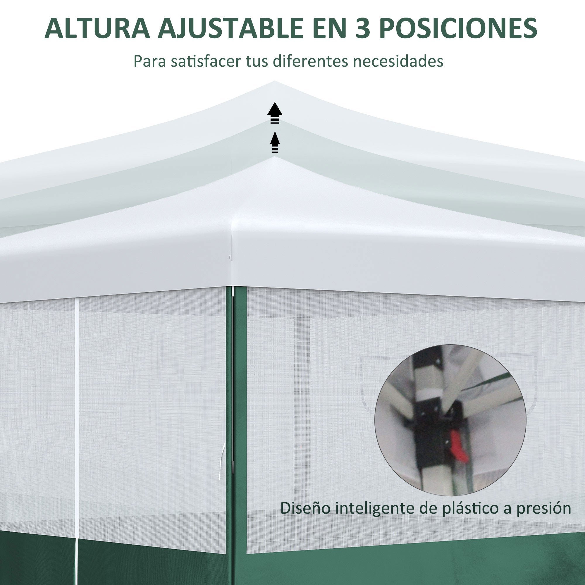 3x3m Foldable Garden Gazebo with Side Walls Adjustable Height Anti-UV Waterproof 2 Windows and Carrying Bag Outdoor Party Canopy White and Green