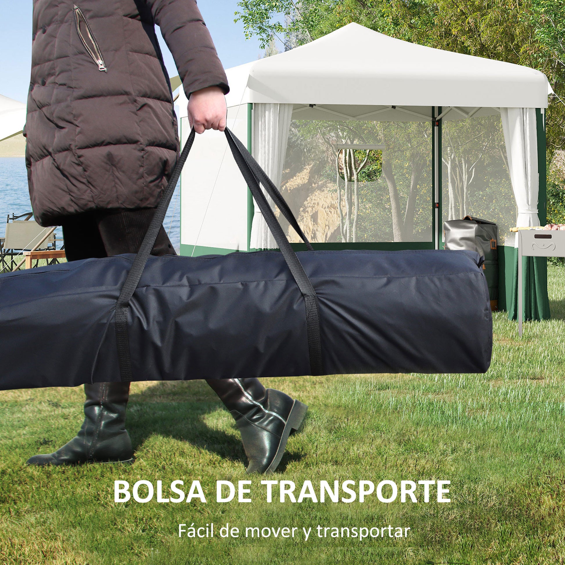 3x3m Foldable Garden Gazebo with Side Walls Adjustable Height Anti-UV Waterproof 2 Windows and Carrying Bag Outdoor Party Canopy White and Green