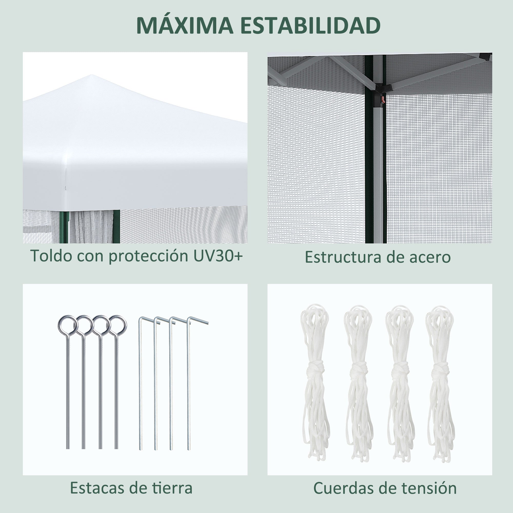 3x3m Foldable Garden Gazebo with Side Walls Adjustable Height Anti-UV Waterproof 2 Windows and Carrying Bag Outdoor Party Canopy White and Green