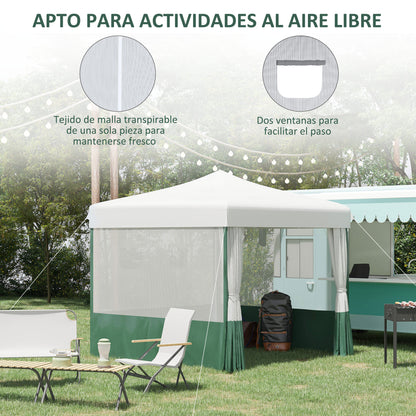 3x3m Foldable Garden Gazebo with Side Walls Adjustable Height Anti-UV Waterproof 2 Windows and Carrying Bag Outdoor Party Canopy White and Green