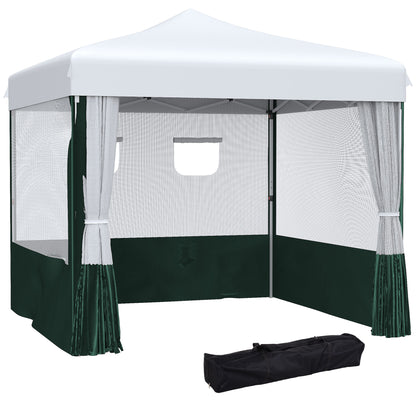 3x3m Foldable Garden Gazebo with Side Walls Adjustable Height Anti-UV Waterproof 2 Windows and Carrying Bag Outdoor Party Canopy White and Green