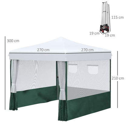 3x3m Foldable Garden Gazebo with Side Walls Adjustable Height Anti-UV Waterproof 2 Windows and Carrying Bag Outdoor Party Canopy White and Green