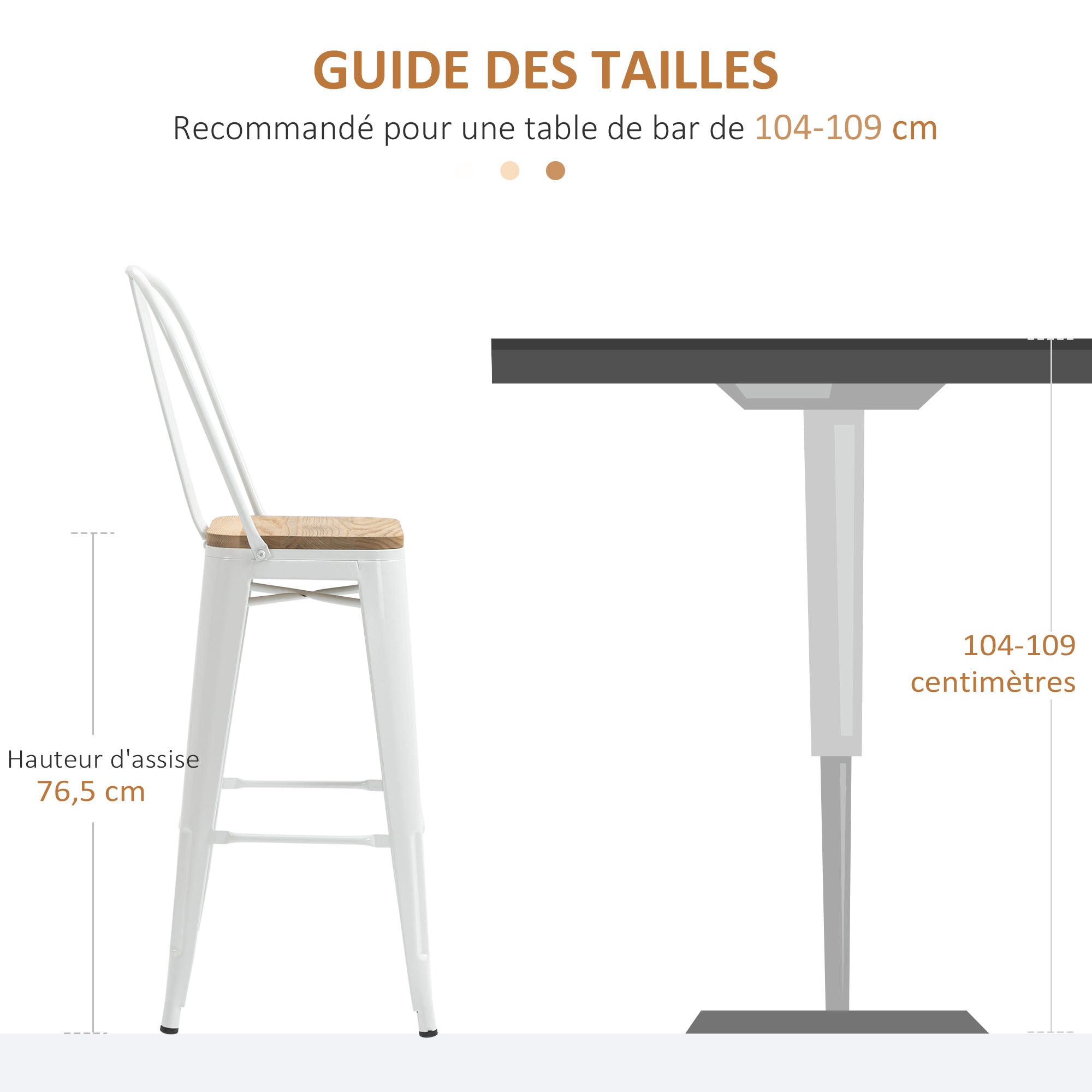 Set of 4 Stackable High Kitchen Stools with High Backrest Bar Stools Bar Chairs with Footrest Wood Seat and Steel Frame Load 120 kg 44x48x117 cm White