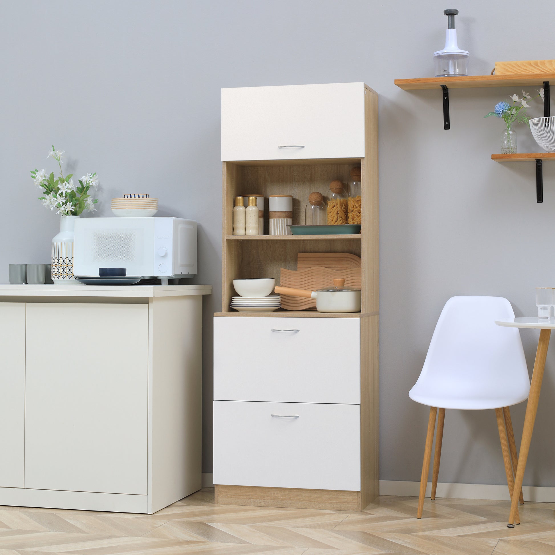 Kitchen Buffet Cabinet Multi-Storage Kitchen Cabinet 2 Drawers 1 Cabinet + Large Table 60 x 38 x 168 cm White MDF