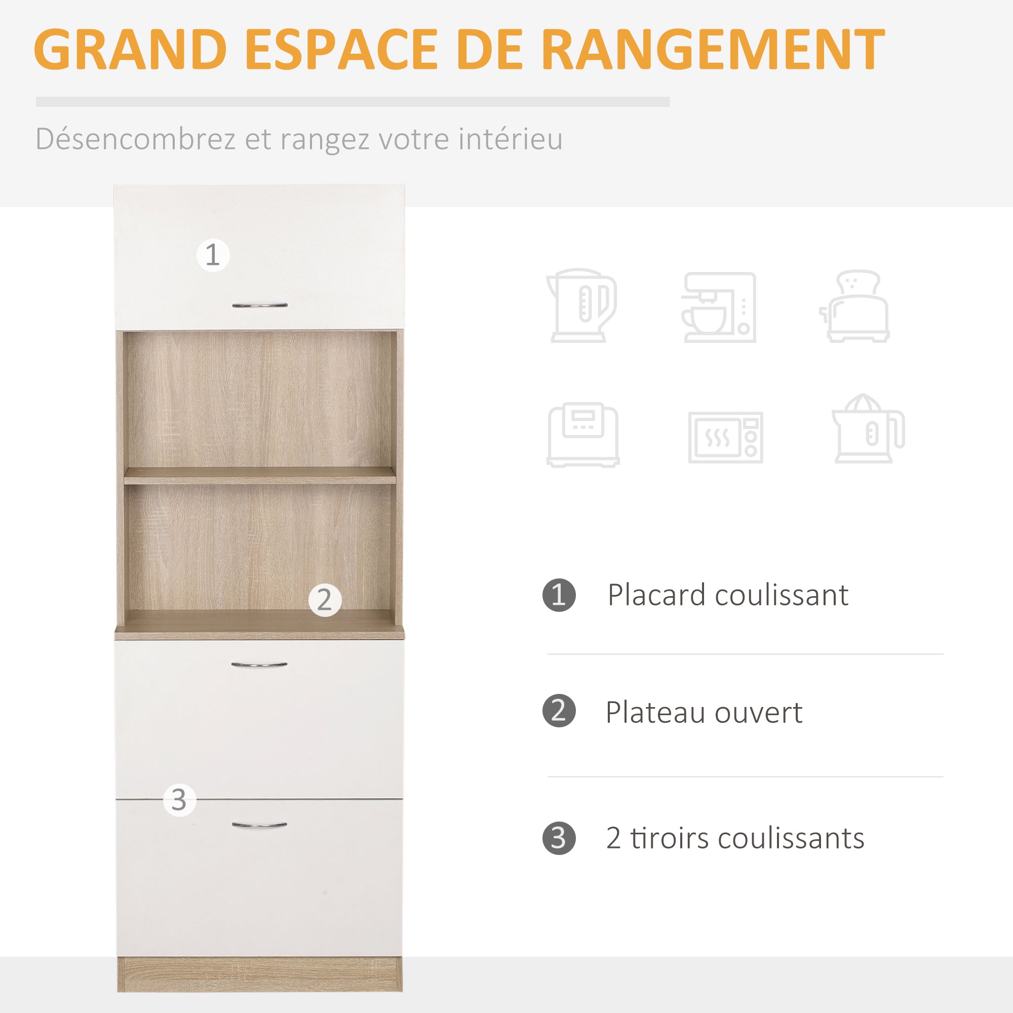 Kitchen Buffet Cabinet Multi-Storage Kitchen Cabinet 2 Drawers 1 Cabinet + Large Table 60 x 38 x 168 cm White MDF
