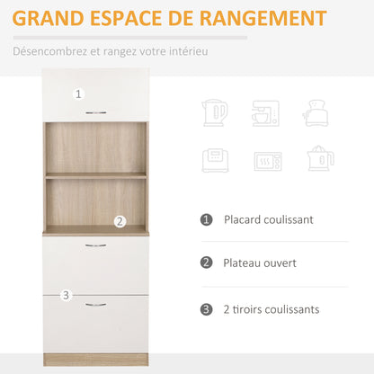 Kitchen Buffet Cabinet Multi-Storage Kitchen Cabinet 2 Drawers 1 Cabinet + Large Table 60 x 38 x 168 cm White MDF