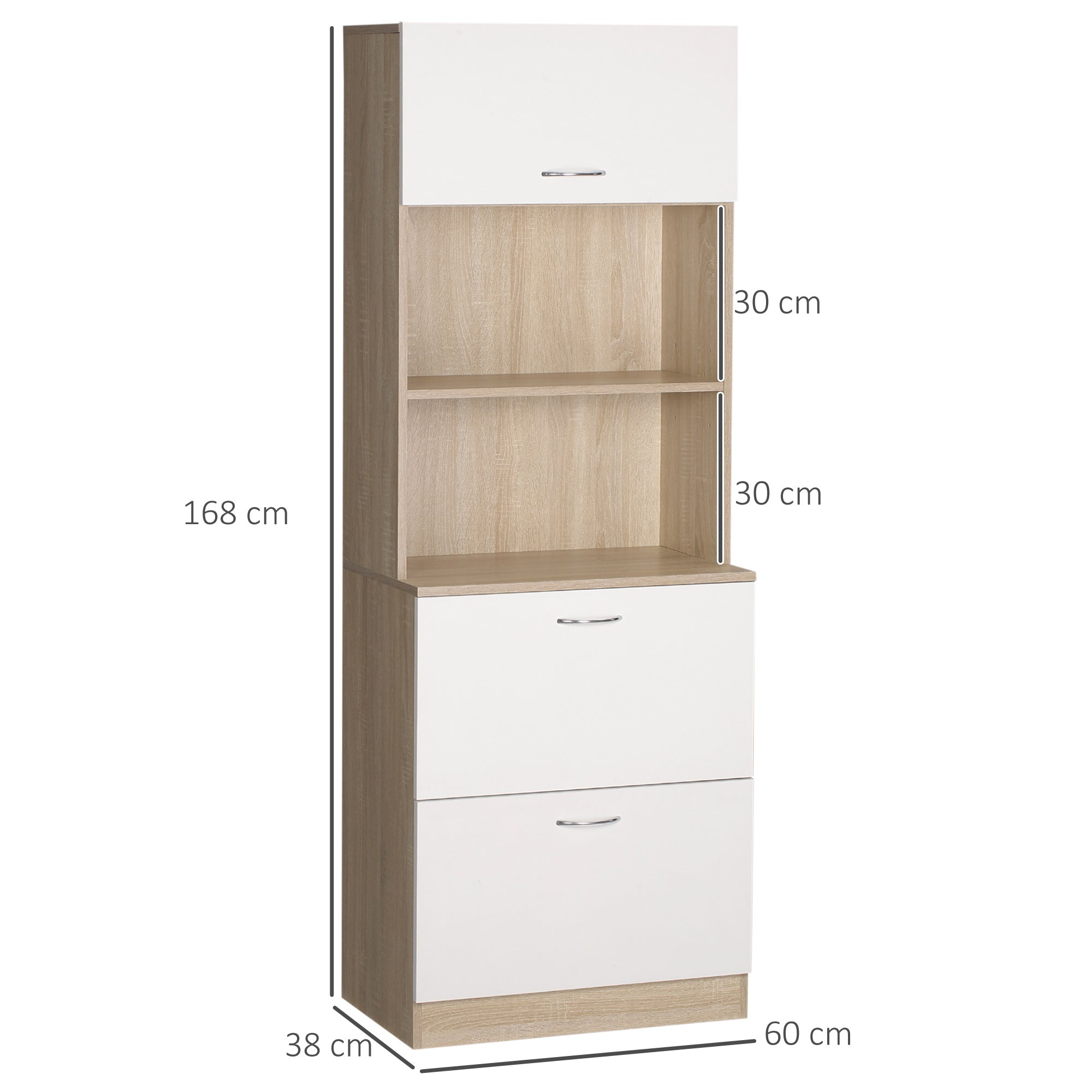 Kitchen Buffet Cabinet Multi-Storage Kitchen Cabinet 2 Drawers 1 Cabinet + Large Table 60 x 38 x 168 cm White MDF