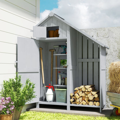 Weather-Resistant Spruce Wood Garden Storage Cabinet with Asphalt Roof and Shelves, Gray — 129 x 51.5 x 180 cm (50.8 x 20.3 x 70.9 in)