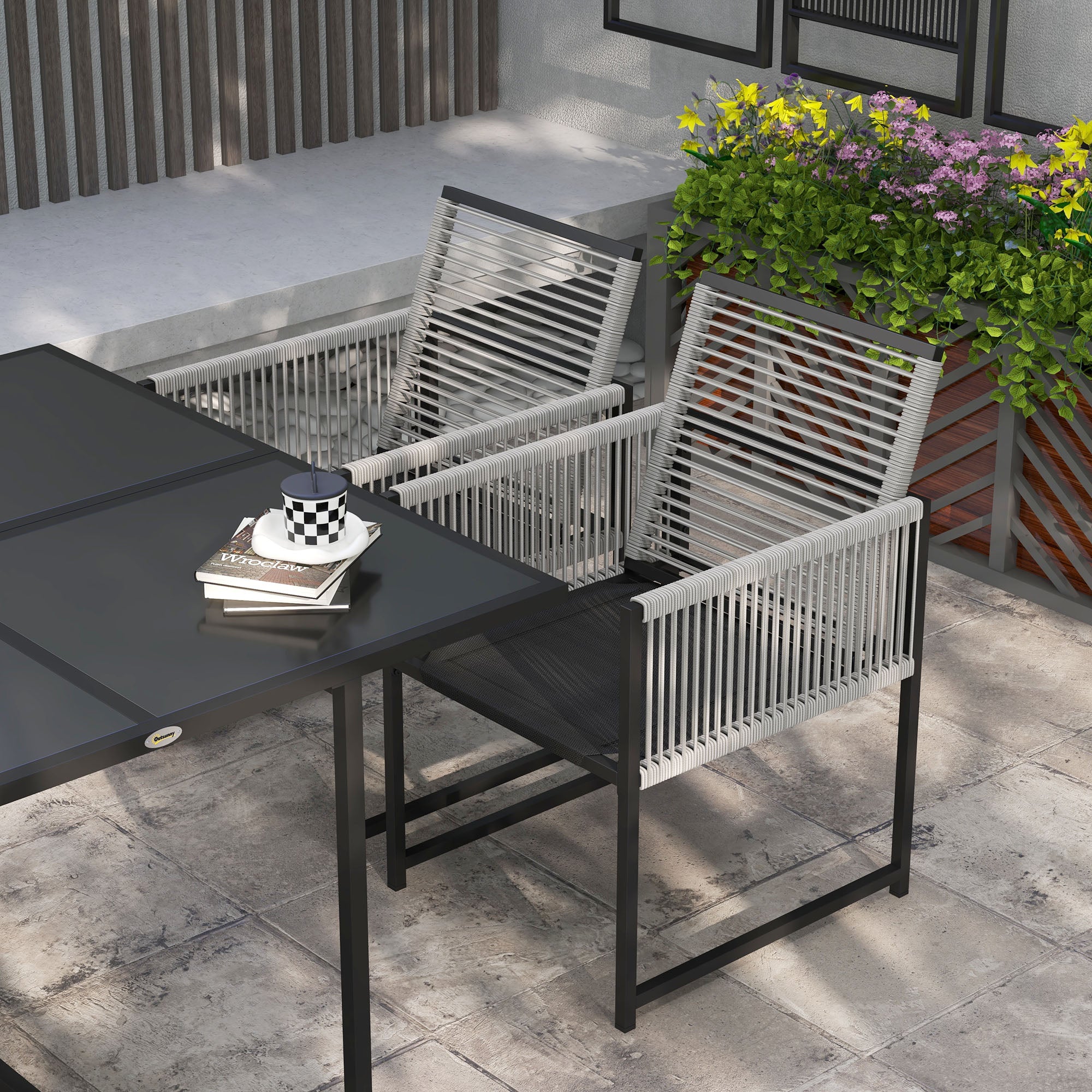 5-piece dining set for 4 people Dining table with 4 chairs Dining room set with folding chairs Kitchen table set with steel frame Balcony furniture Garden furniture for terrace, balcony Black