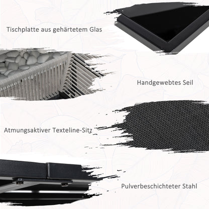 5-piece dining set for 4 people Dining table with 4 chairs Dining room set with folding chairs Kitchen table set with steel frame Balcony furniture Garden furniture for terrace, balcony Black