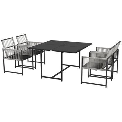 5-piece dining set for 4 people Dining table with 4 chairs Dining room set with folding chairs Kitchen table set with steel frame Balcony furniture Garden furniture for terrace, balcony Black