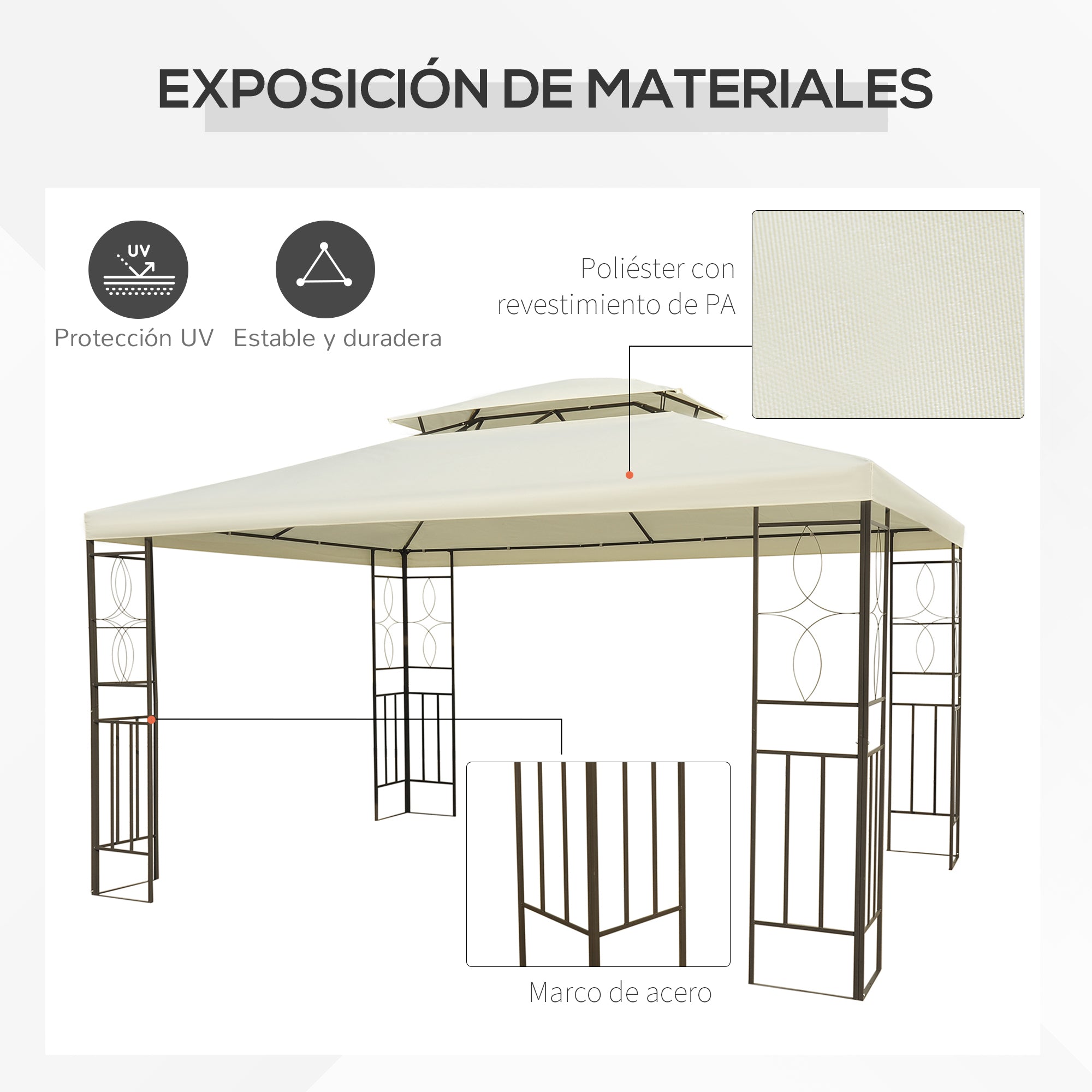 Garden Gazebo 10x13ft Pavilion for Outdoor with Double Roof Vent and 4 Stable Steel Columns for Parties Events Patio Cream